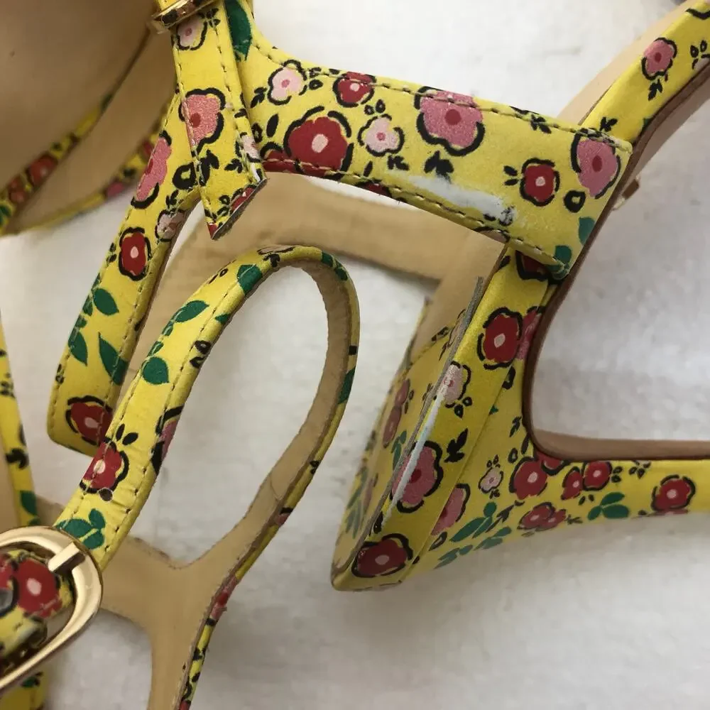 Isa Tapia Evie Sandal Yellow Floral Ruffle Strap Heeled